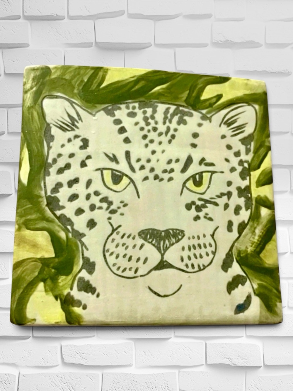 Hand-Painted Ceramic Leopard / Cheetah Decorative Wall Tile Artwork